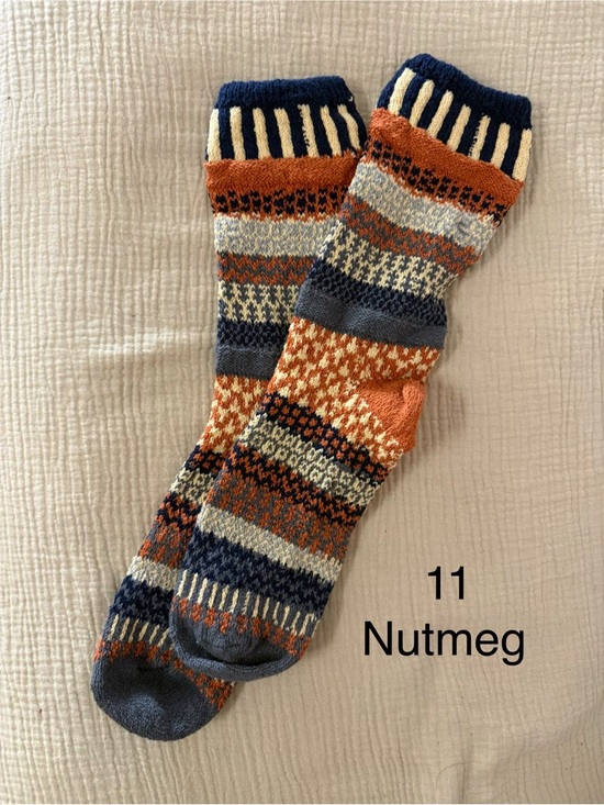 Solmate Socks Accessories - Solmate Socks Nutmeg, Navy & Cream Patterned Crew Socks